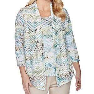 Alfred Dunner NWT Turquoise Patterned Cardigan Blouse Womens Plus Size 2X